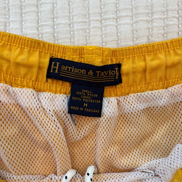 Harrison&Taylor Vintage 90's Men's Yellow Swim Trunks Olive Green Stripe Size M - Picture 5 of 9